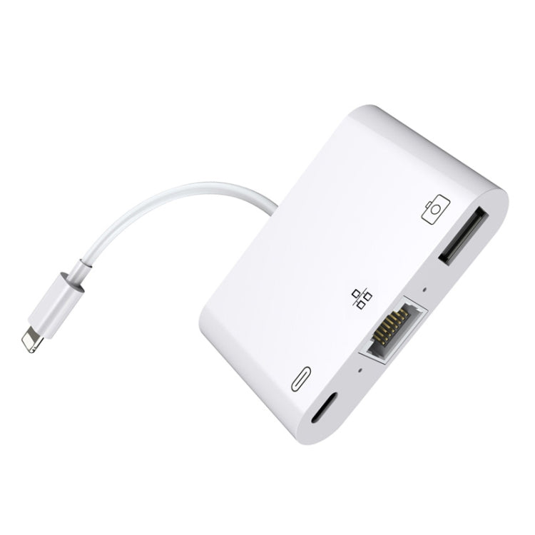 8 Pin to RJ45 1000Mbps Network Adapter + Charging Port + Camera USB Read Multifunction Converter