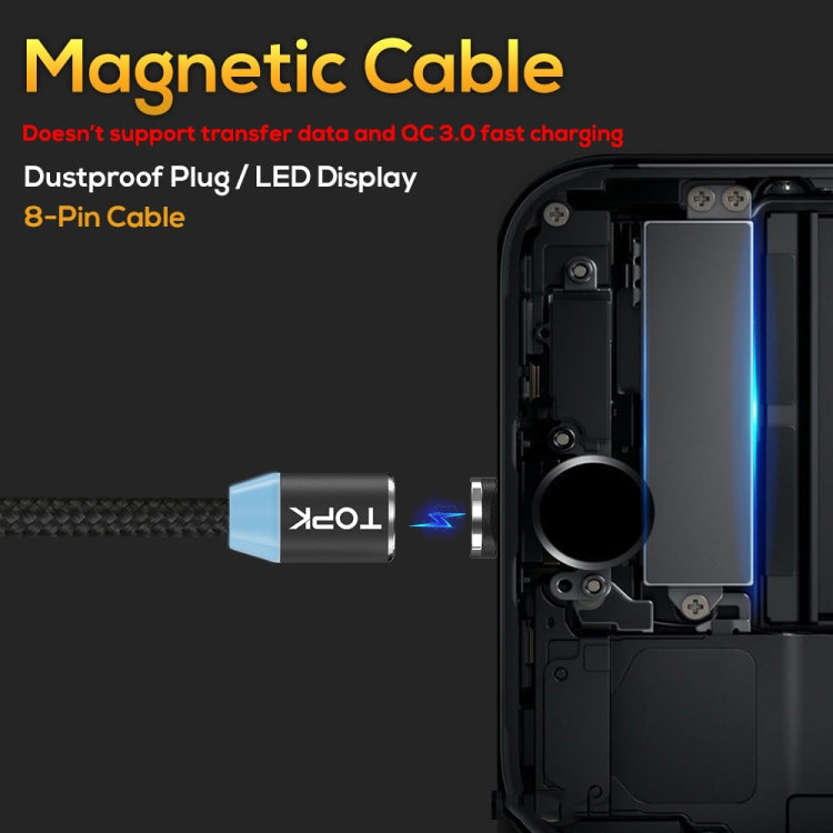 TOPK 1m 2.4A Max USB a Cable de Carga Magnético trenzado de Nylon de 8 Pines con indicador LED (Negro)