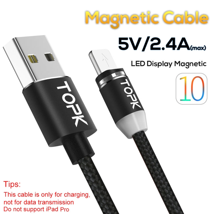 TOPK 1m 2.4A Max USB a Cable de Carga Magnético trenzado de Nylon de 8 Pines con indicador LED (Negro)