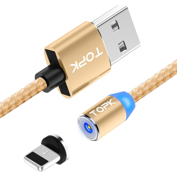 TOPK 1m Nylon Braided Magnetic Charging Cable 2.4A Max. A 8 Pin with LED indicator (Gold)
