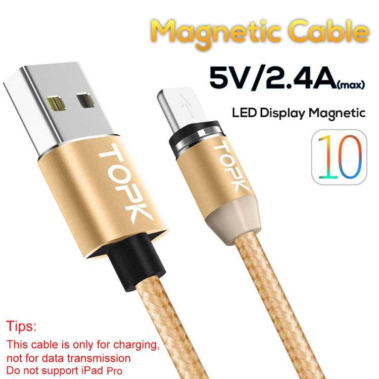 TOPK Cable de Carga Magnético trenzado de Nylon de 1 m 2.4 A máx. A 8 Pines con indicador LED (Dorado)