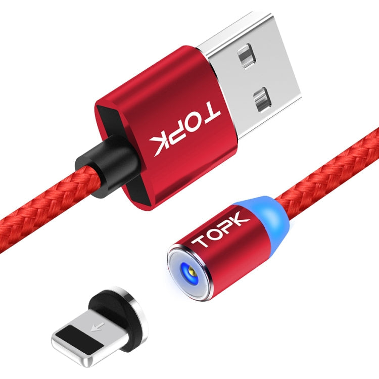 TOPK 1m 2.4A Max USB to 8 Pin Nylon Braided Magnetic Charging Cable with LED Indicator (Red)