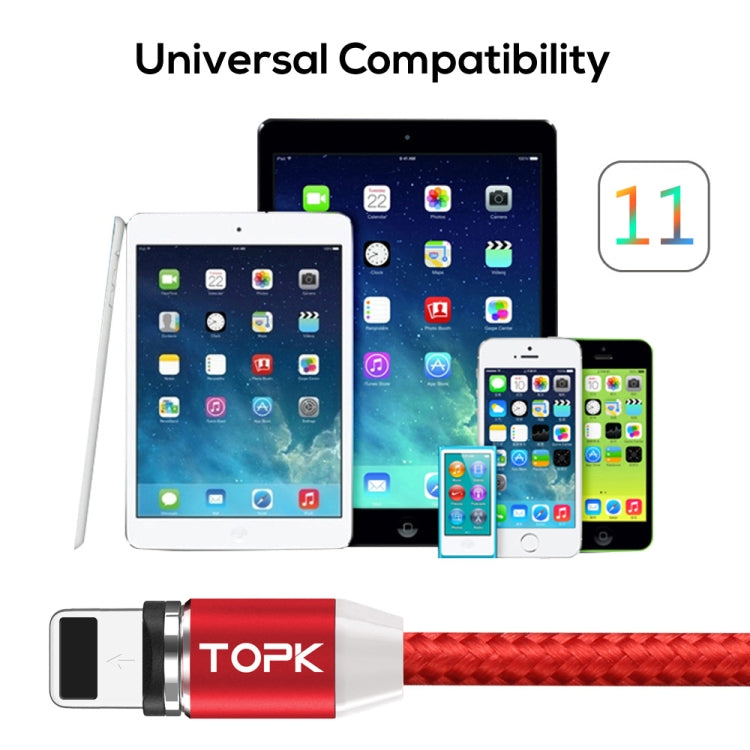 TOPK 2m 2.4A Max USB to 8 Pin Nylon Braided Magnetic Charging Cable with LED Indicator (Red)