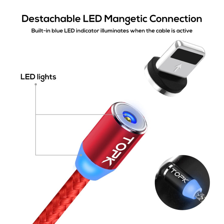 TOPK 2m 2.4A Max USB a Cable de Carga Magnético trenzado de Nylon de 8 Pines con indicador LED (Rojo)
