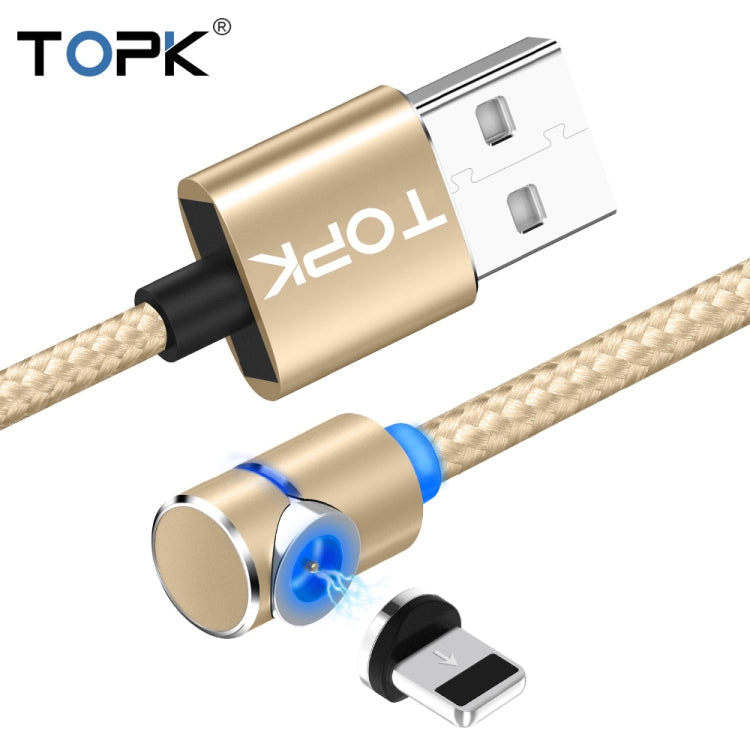 TOPK 2m 2.4A Max USB to 8 Pin 90 Degree Elbow Magnetic Charging Cable with LED Indicator (Gold)