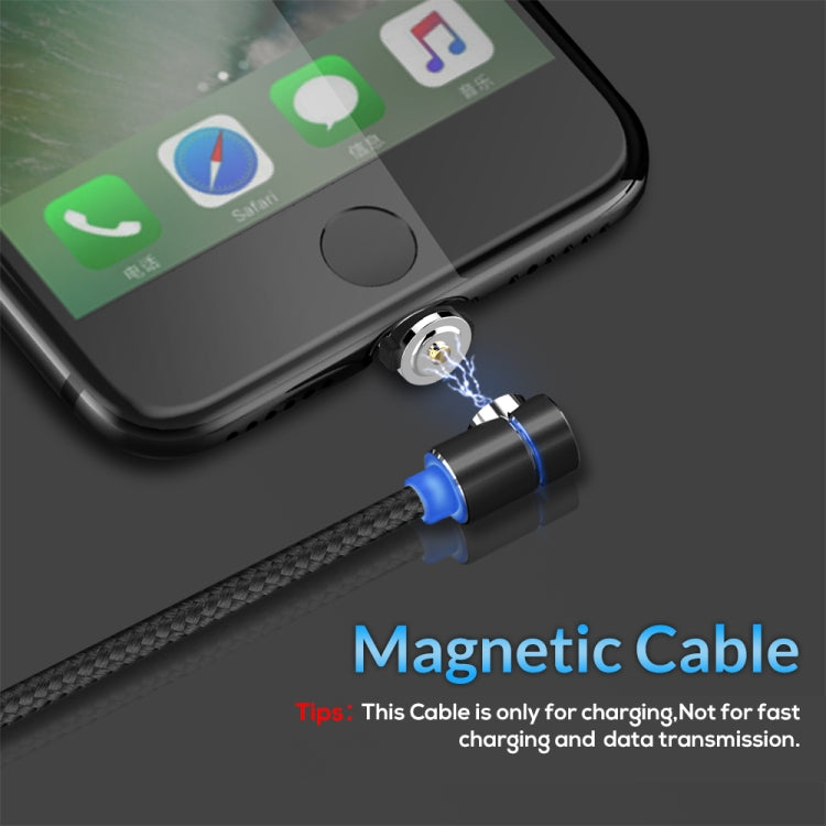 TOPK 2m 2.4A Max USB to 8 Pin + USB-C / Type-C + Micro USB 90 Degree Elbow Magnetic Charging Cable with LED Indicator (Black)