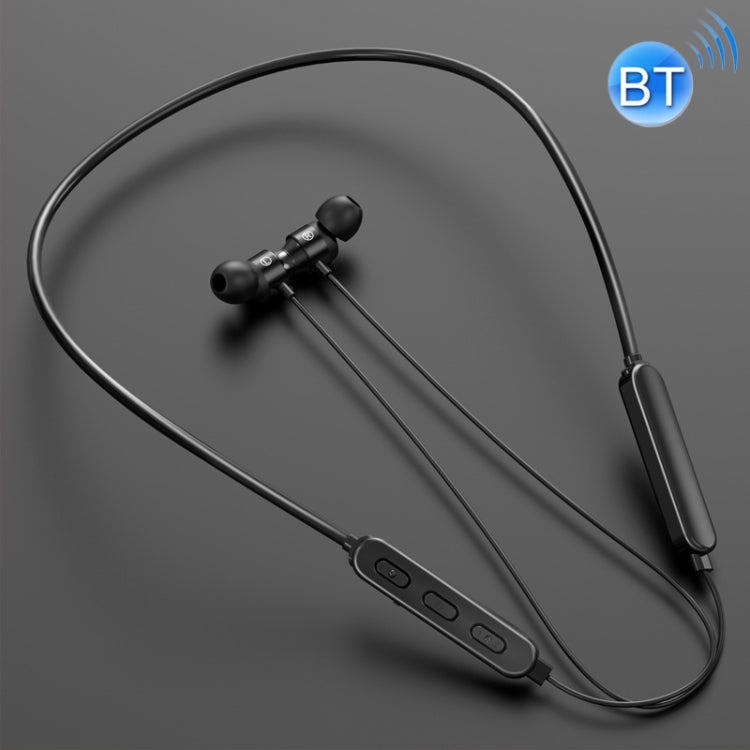 Neck-mounted Round Cable Bluetooth 5.1 Sports Earphone with Magnetic Function (Black)