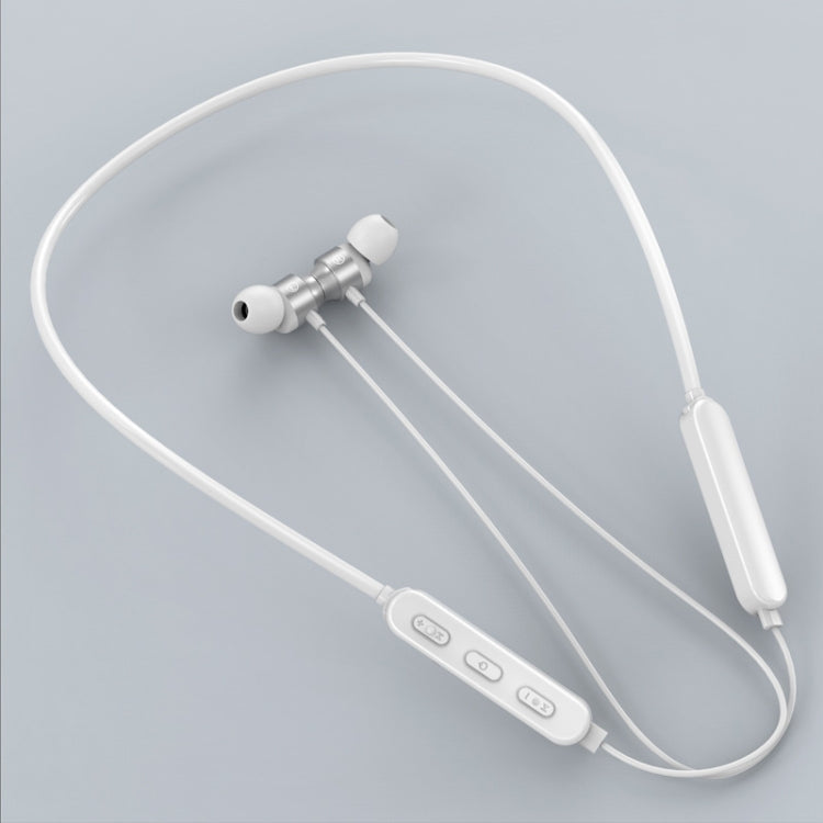 Écouteur de sport Bluetooth 5.1 avec câble rond monté sur le cou avec fonction magnétique (blanc)