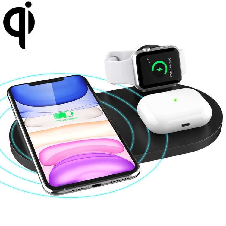 A04 Chargeur sans fil multifonction Qi Standard 3 en 1 pour téléphones mobiles iWatch et AirPods (Noir)