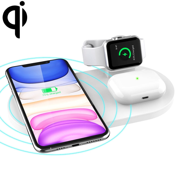 A04 Chargeur sans fil multifonction Qi Standard 3 en 1 pour téléphones mobiles iWatch et AirPods (Blanc)
