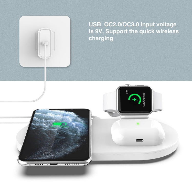 A04 3 in 1 Multifunction Qi Standard Wireless Charger for iWatch Mobile Phones and AirPods (White)