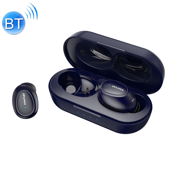 Awei T16 TWS Bluetooth V5.0 Ture Casque de sport sans fil avec étui de chargement (Bleu)