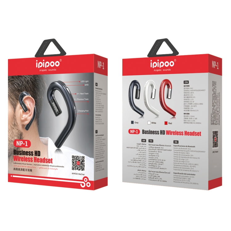 Ipipoo NP-1 Bluetooth V4.2 Auricular empresarial Inalámbrico HD con gancho para la Oreja con Micrófono (Rojo)