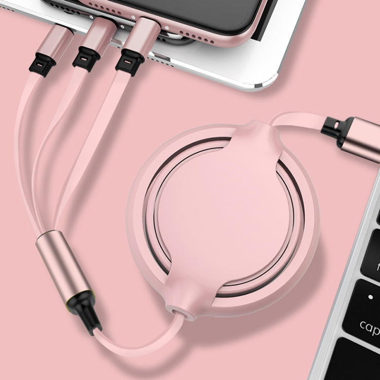 3.5A Liquid Silicone 3 in 1 USB to USB-C / Type-C + 8Pin + Micro USB Retractable Data Sync Charging Cable (Pink)