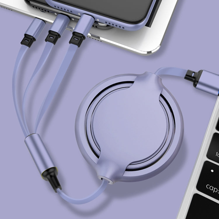 3.5A Silicone Liquide 3 en 1 USB vers USB-C / Type-C + 8Pin + Micro USB Rétractable Data Sync Câble de Charge (Violet)