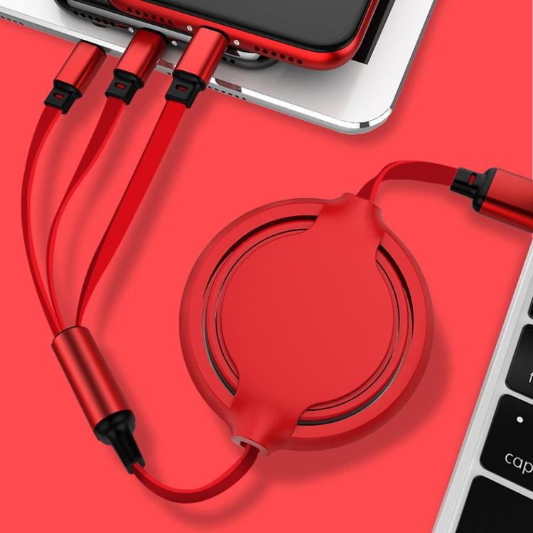 3.5A Liquid Silicone 3 in 1 USB to USB-C / Type-C + 8Pin + Micro USB Retractable Data Sync Charging Cable (Red)