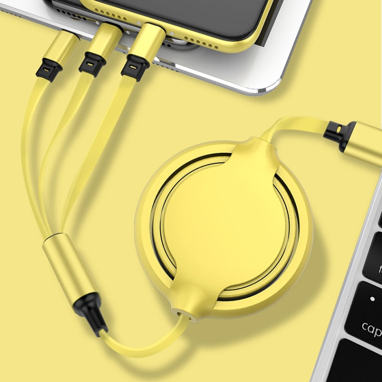 3.5A Liquid Silicone 3 in 1 USB to USB-C / Type-C + 8Pin + Micro USB Retractable Data Sync Charging Cable (Yellow)