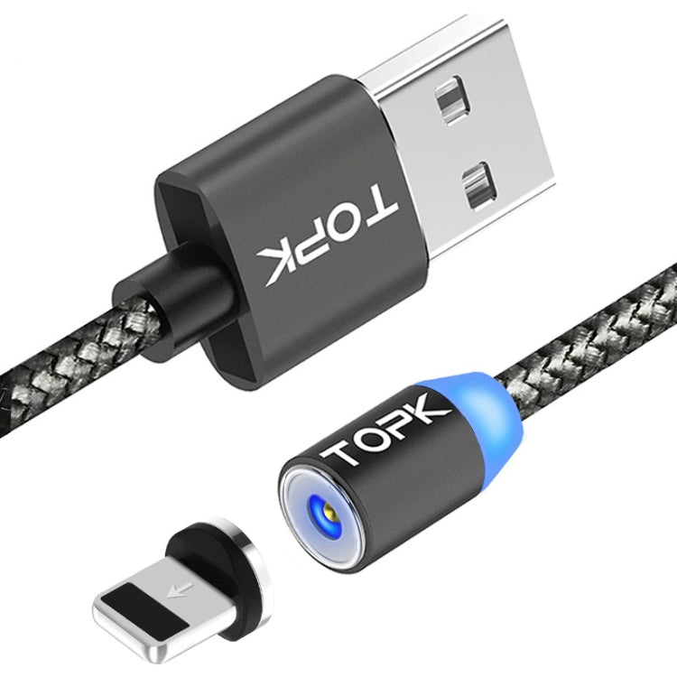 TOPK 2m 2.1A Sortie USB vers 8 Broches Tressé Câble de Charge Magnétique avec Indicateur LED (Gris)