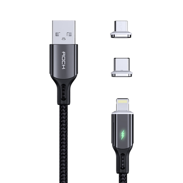 Rock G13 5A 3 en 1 8 Pines + Micro USB + Tipo-C / USB-C Juego de Cables de Datos de Carga Rápida Magnéticos Multifunción Longitud: 2 m (Negro)