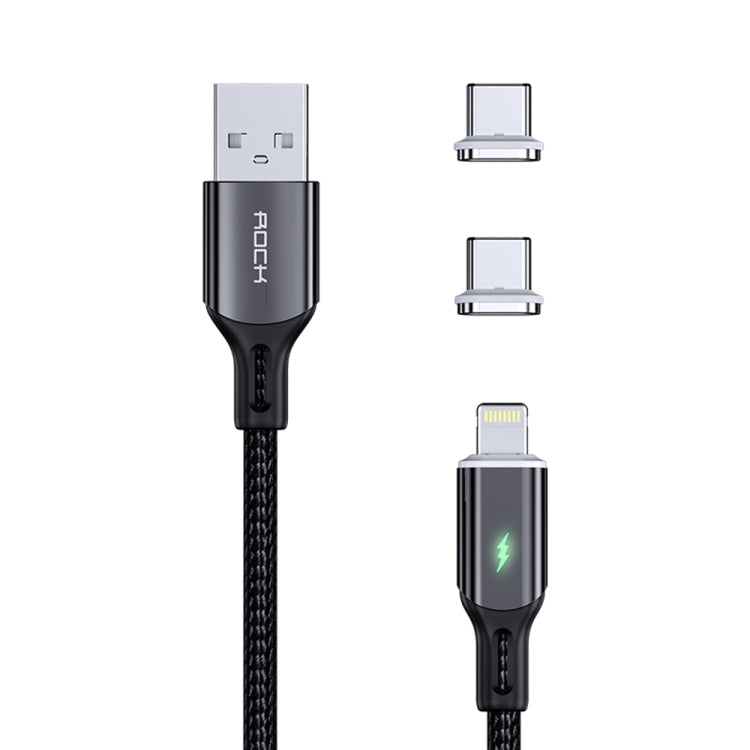 Rock G13 5A 3 en 1 8 broches + câble de données de charge rapide magnétique multifonction double type C/USB-C Longueur : 2 m (noir)