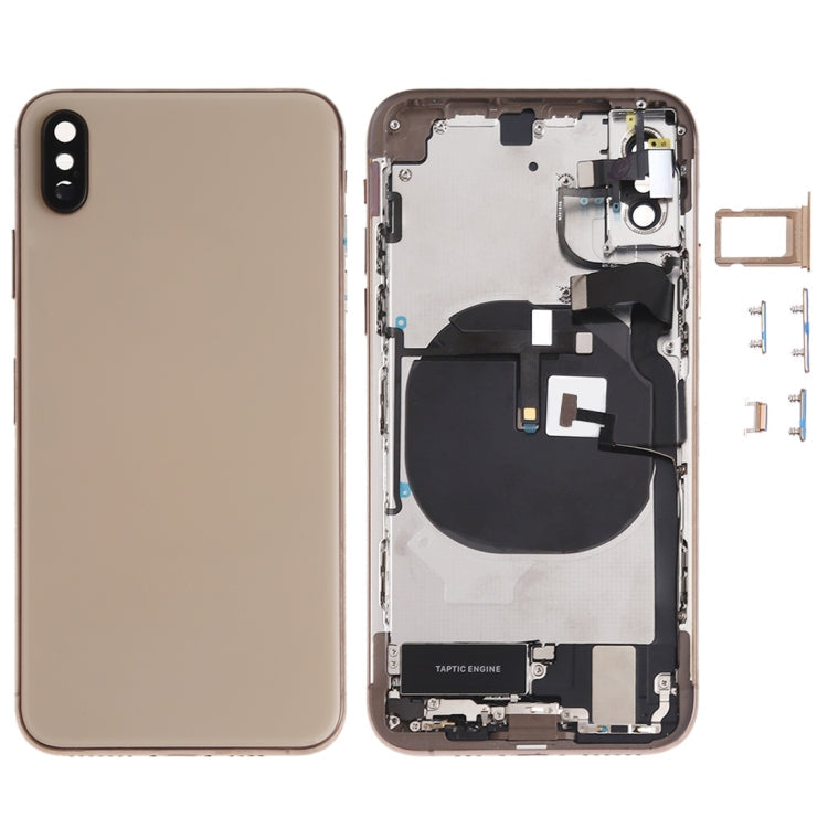 Battery Back Cover Assembly (with Side Keys Speaker Motor Camera Lens Card Tray and Power Button + Volume Button + Charging Port + Signal Flex Cable and Wireless Charging Module) for iPhone XS (Gold)