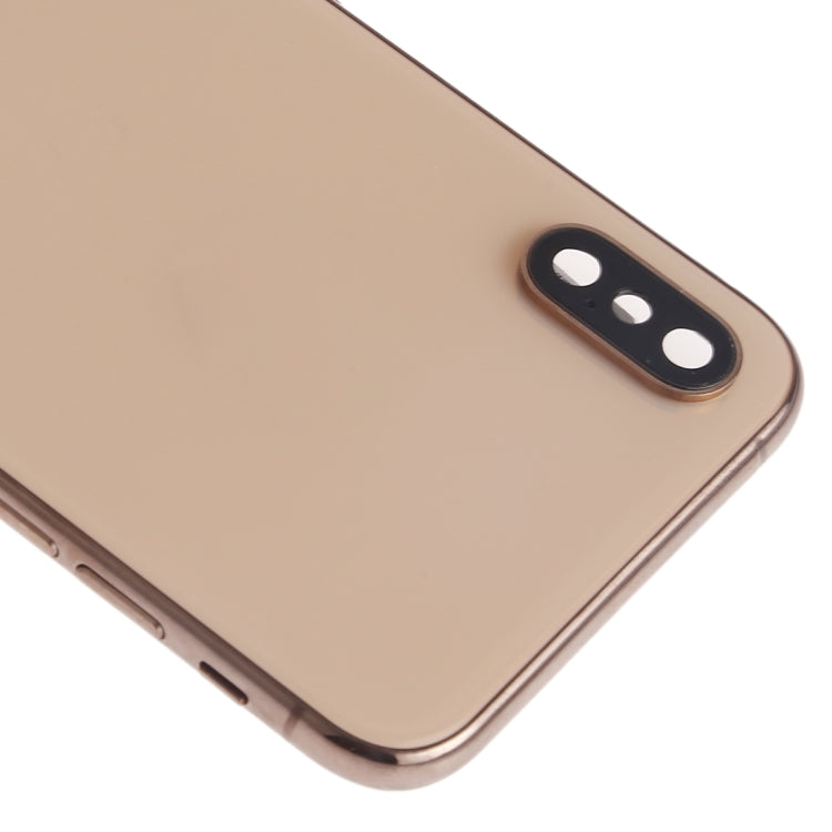 Battery Back Cover Assembly (with Side Keys Speaker Motor Camera Lens Card Tray and Power Button + Volume Button + Charging Port + Signal Flex Cable and Wireless Charging Module) for iPhone XS (Gold)