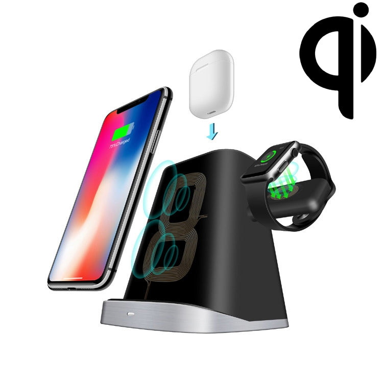 P8x Qi Standard 3 en 1 Cargador Inalámbrico Multifuncional para iPhone / Qi Teléfono y iWatch Airpods