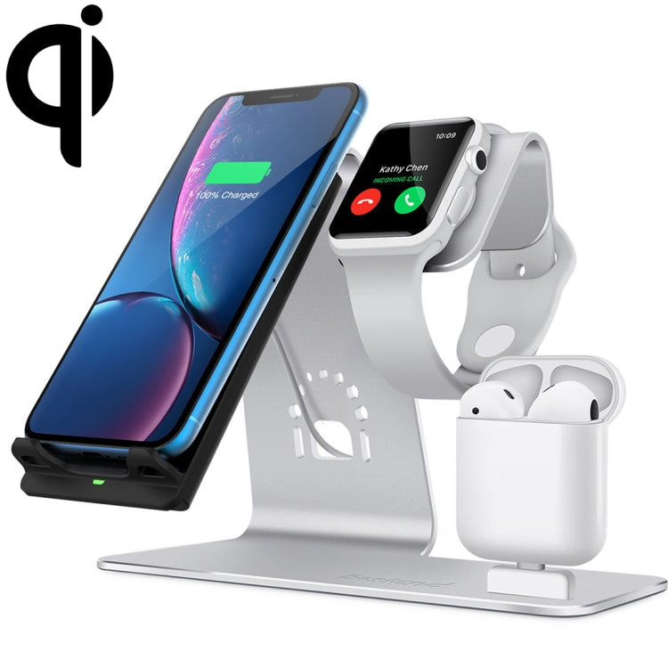 H05 QI Standard 3 in 1 Multifunctional Wireless Fast Charging Charger for Apple iWatch and AirPods (Silver)