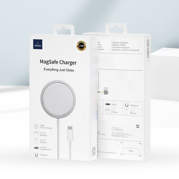 WIWU 15W QI Cargador Inalámbrico de Carga Rápida Magnética Magsafe estándar para iPhone 12 (Blanco)