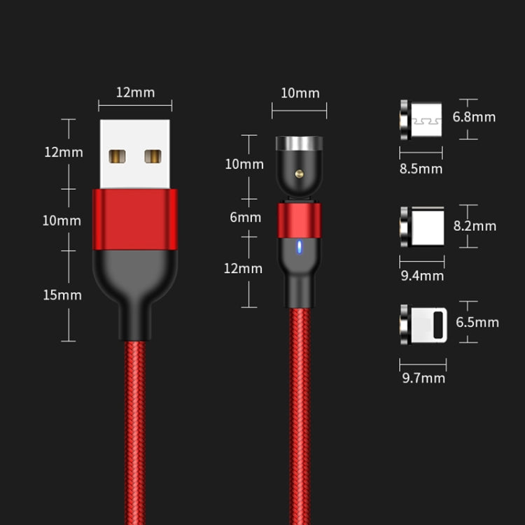 1m 2A Salida 3 en 1 USB a 8 Pines + USB-C / Tipo-C + Micro USB Cable de Carga Magnético giratorio trenzado de Nylon (Negro)