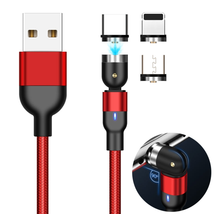 1m 2A Sortie 3 en 1 USB vers 8 Broches + USB-C / Type-C + Micro USB Nylon Tressé Pivotant Câble de Charge Magnétique (Rouge)