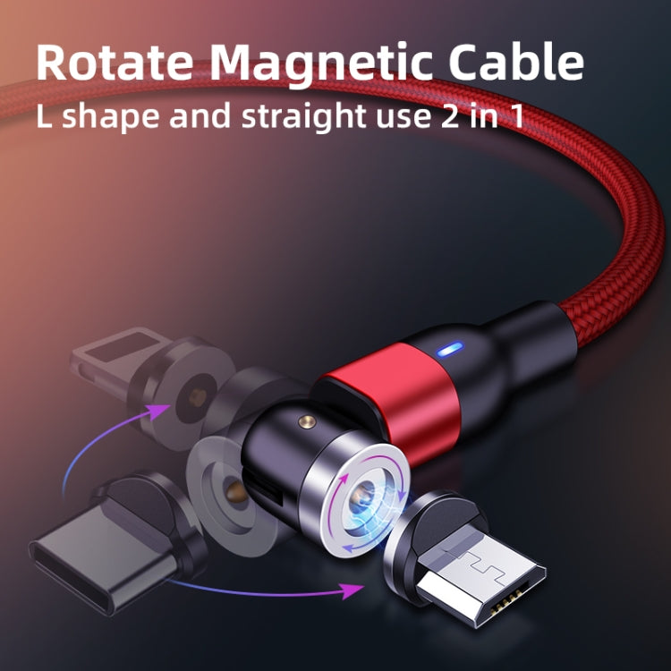1m 2A Salida 3 en 1 USB a 8 Pines + USB-C / Tipo-C + Micro USB Cable de Carga Magnético giratorio trenzado de Nylon (Rojo)