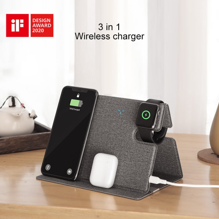 Chargeur sans fil portable pliable en cuir Rock 3 en 1 pour iPhone + iWatch + AirPods (Vert)