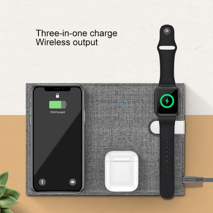 Chargeur sans fil portable pliable en cuir Rock 3 en 1 pour iPhone + iWatch + AirPods (Gris)