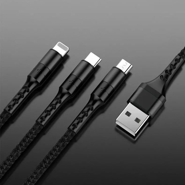 5A 3 in 1 Multifunction 8 Pin + Type-C / USB-C + Micro USB Braided Charging Data Cable Length: 1.2m (Black)