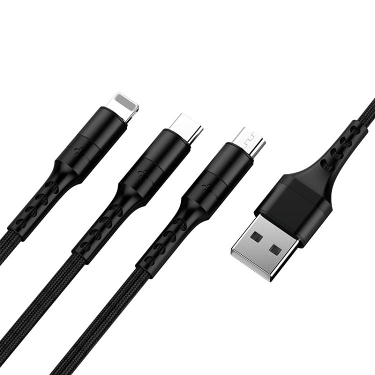 5A 3 in 1 Multifunction 8 Pin + Type-C / USB-C + Micro USB Braided Charging Data Cable Length: 1.2m (Black)