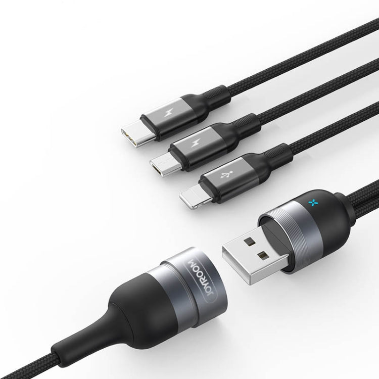 Joyroom S-M401 Multifunction Series 3 in 1 3.5A USB-C / Type-C / 8 Pin / Micro USB to USB Fabric Data Cable Length: 1.2m + 0.3m (Black)