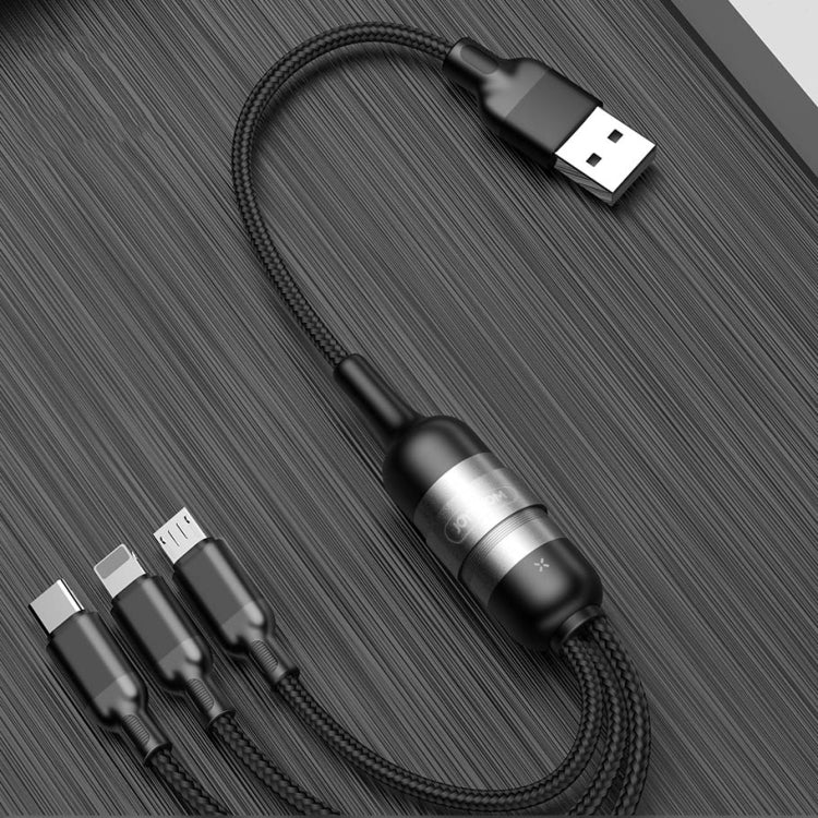 Joyroom S-M401 Multifunction Series 3 in 1 3.5A USB-C / Type-C / 8 Pin / Micro USB to USB Fabric Data Cable Length: 1.2m + 0.3m (Black)