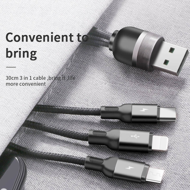 Joyroom S-M401 Multifonction Série 3 en 1 3,5 A USB-C / Type-C / 8 broches / Micro USB vers USB Câble de données en tissu Longueur : 1,2 m + 0,3 m (Noir)