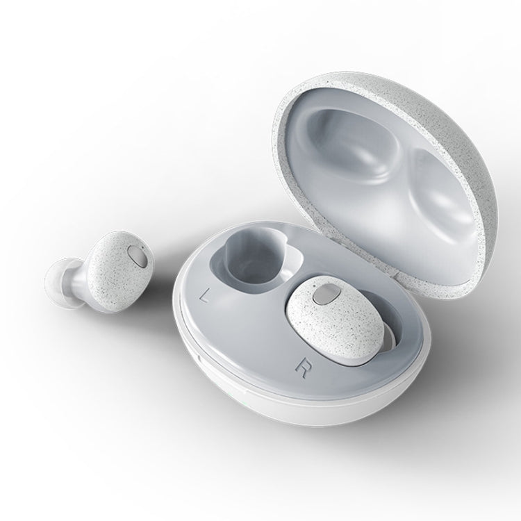 TWS-T2 Mini V5.0 Wireless Stereo Bluetooth Headphones with Cobblestone-shaped Charging Case (White)