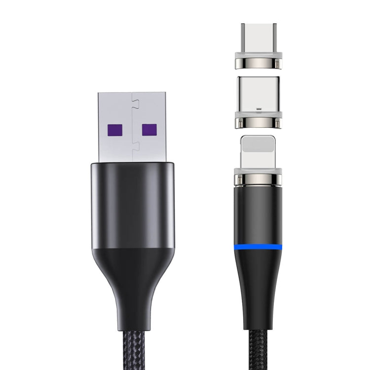 Rock G1 5V 3A 3 en 1 8 Pines + Micro USB + USB-C / Tipo-C Cable de Datos trenzado de Carga Rápida Magnética Longitud: 1 m (Negro)