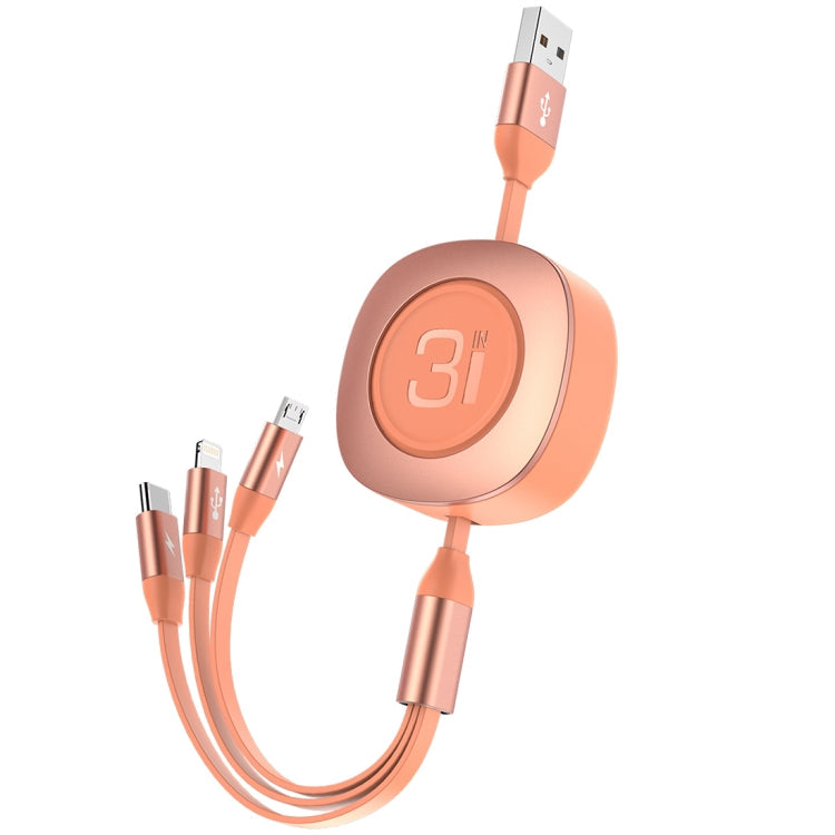 Rock G3 5V 3.6A 3 en 1 8 broches + Micro USB + USB-C / Type-C Câble de données de charge rapide rétractable la longueur maximale: 1,2 m (Orange)