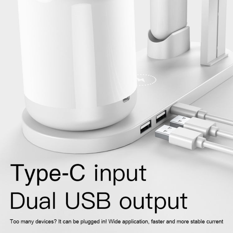 WS6 10W 2 USB Ports + USB-C / Type-C Port Multifunction Desk Lamp + Qi Wireless Charging Charger (Black)