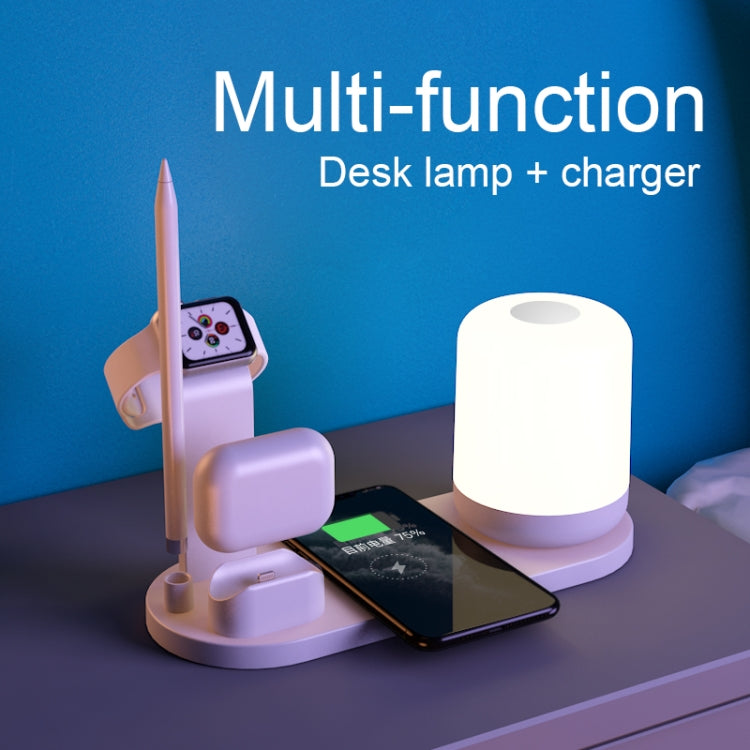 WS6 10W 2 USB Ports + USB-C / Type-C Port Multifunction Desk Lamp + Qi Wireless Charging Charger (Pink)