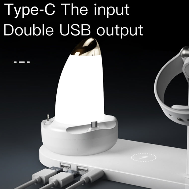 WS7 10W 2 Puertos USB + USB-C / Type-C Port Lámpara de escritorio Multifunción + Cargador de Carga Inalámbrico Qi (Negro)