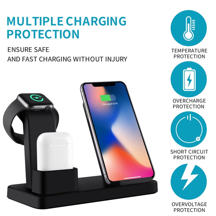 Q12 3 in 1 Fast Wireless Charger for iPhone Apple Watch AirPods and other Android Smartphones (Black)