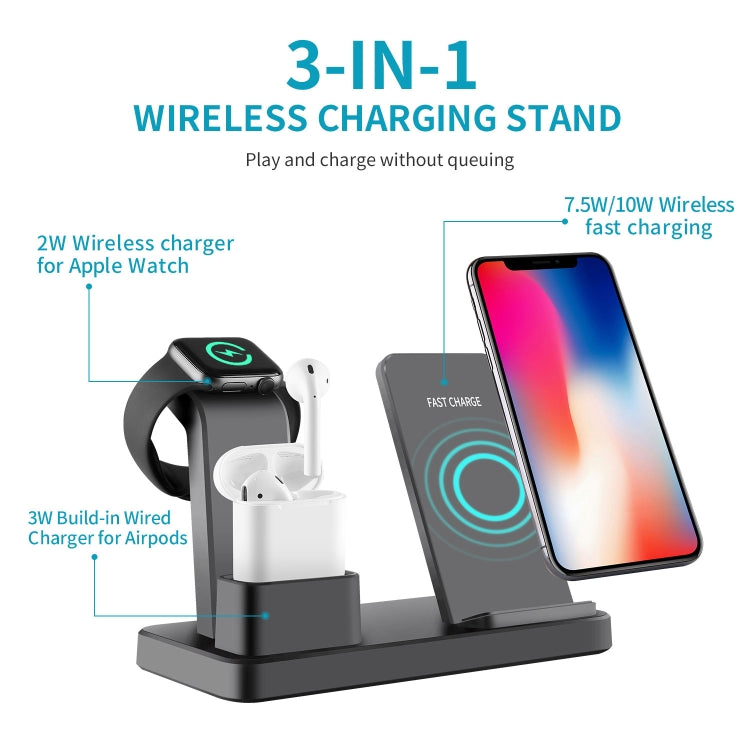 Q12 3 in 1 Fast Wireless Charger for iPhone Apple Watch AirPods and other Android Smartphones (Grey)