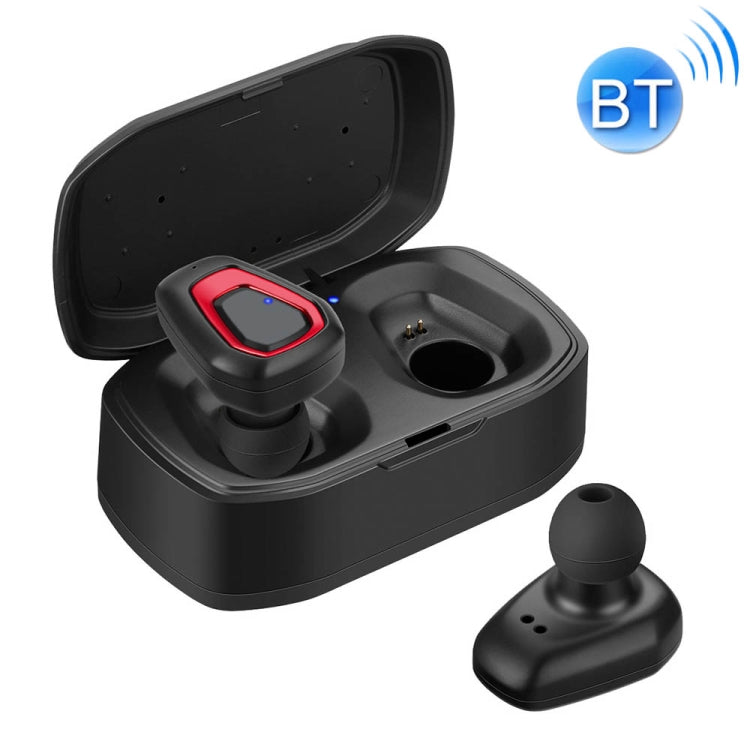 A7 TWS Bluetooth 5.0 Auricular Bluetooth Inalámbrico Doble con caja de Carga llamada de soporte (Negro Rojo)