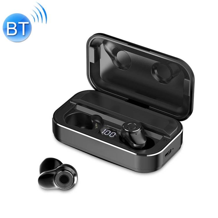 A6 TWS Bluetooth 5.0 Touch Wireless Bluetooth Earphone with Charging Box and LED Smart Digital Display Voice Assistant and Memory Connection and HD Call (Black)