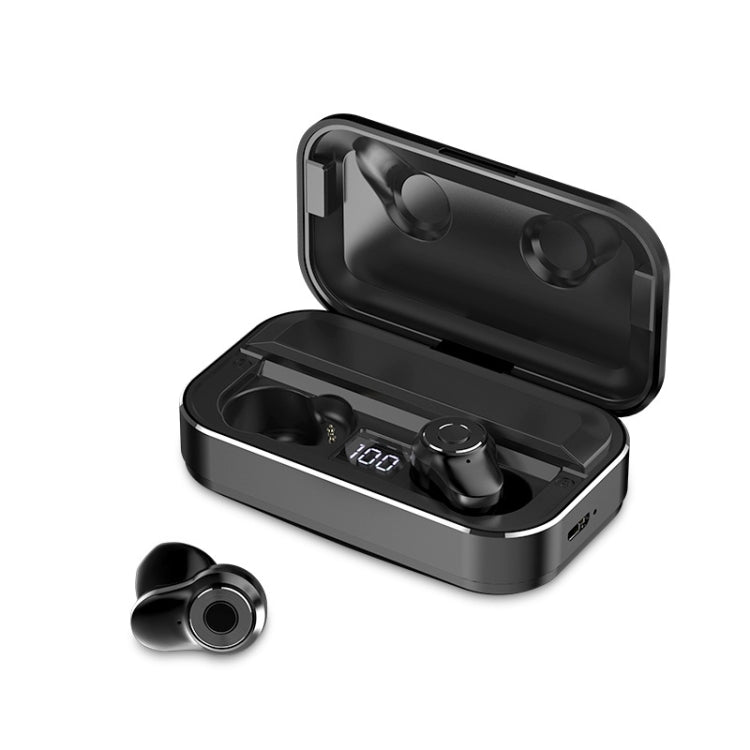A6 TWS Bluetooth 5.0 Touch Wireless Bluetooth Earphone with Charging Box and LED Smart Digital Display Voice Assistant and Memory Connection and HD Call (Black)